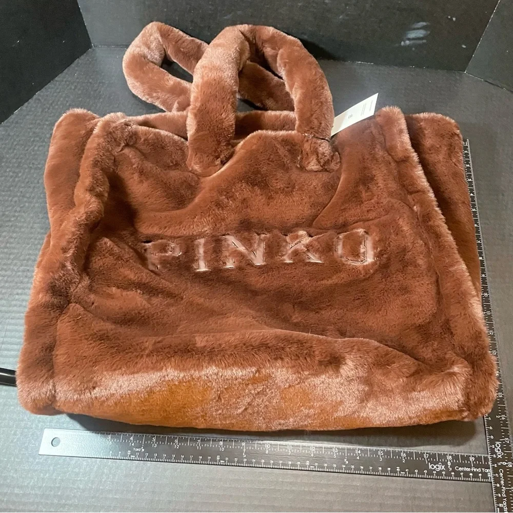 LUSCIOUS GREAT GIFT!! BNWT Pinko Debossed faux fur plush tote brown PRICE FIRM - Picture 8 of 16